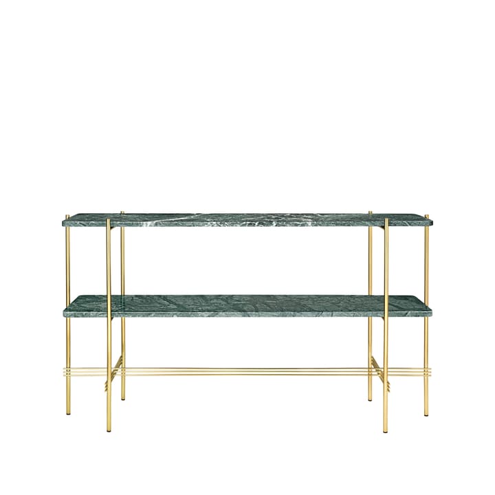 TS Console table 120x30x72 cm - πράσινο μάρμαρο Γουατεμάλας, ορείχαλκη βάση, 2 ράφια από μάρμαρο - GUBI