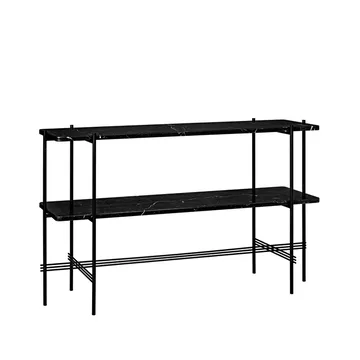 TS Console table 120x30x72 cm - Μαύρο μάρμαρο μαρκίνας, μαύρα πόδια, 2 μαρμάρινα ράφια - GUBI
