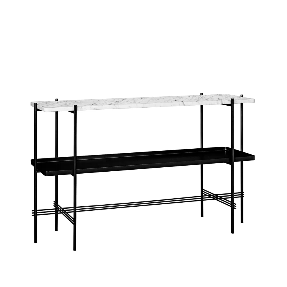 TS Console table 120x30x72 cm, άσπρο μάρμαρο Carrara, μαύρη βάση, με δίσκο GUBI