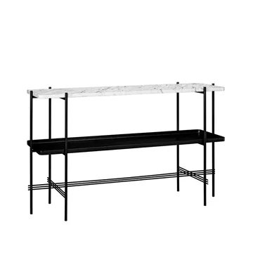 TS Console table 120x30x72 cm - άσπρο μάρμαρο Carrara, μαύρη βάση, με δίσκο - GUBI