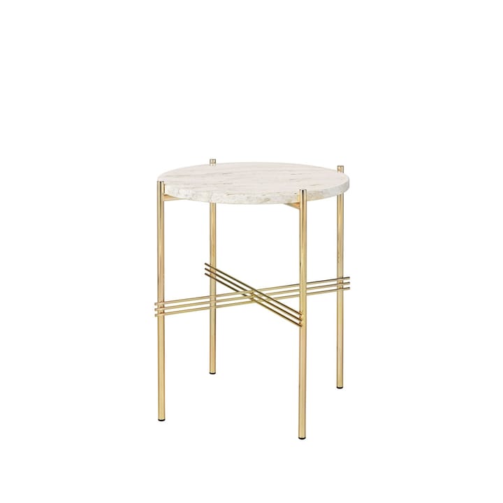 Τραπεζάκι TS Round, Natural white τραβερτίνη, ø40, ορείχαλκη βάση GUBI