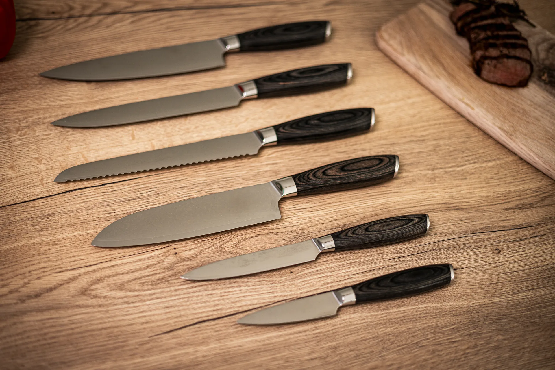 Σετ μαχαιριών Damascus 6 τεμαχίων, Καφέ-αλουμίνιο από ανοξείδωτο ατσάλι Hâws