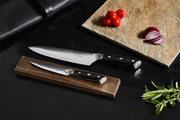 Damascus by Hâws σετ μαχαιριών κουζίνας & universal 2 τεμαχίων - Μαύρο-ανοξείδωτο ατσάλι - Hâws