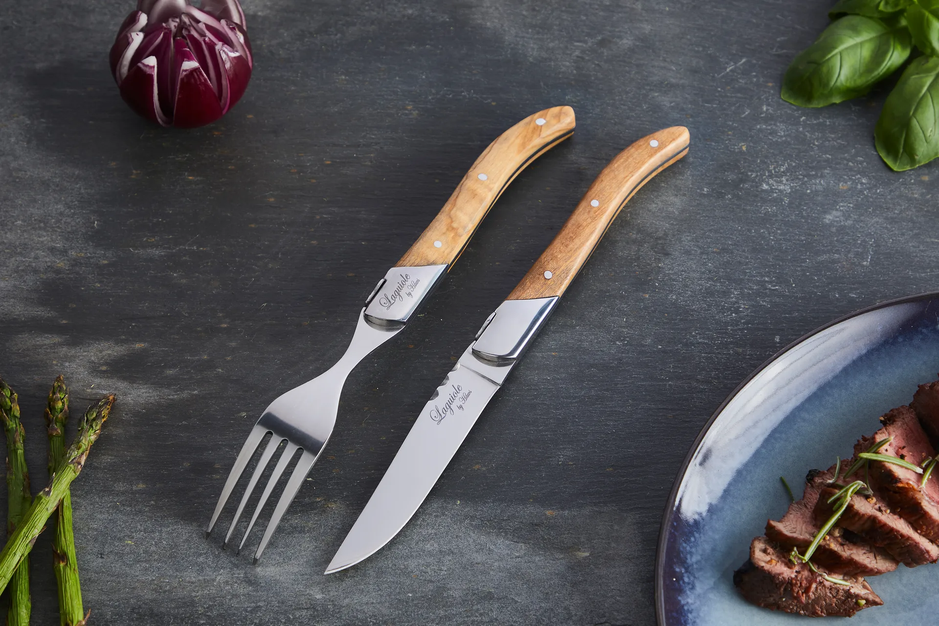 Laguiole By Hâws σετ μαχαιροπήρουνων ψησταριάς 12 τεμαχίων, Olive Hâws