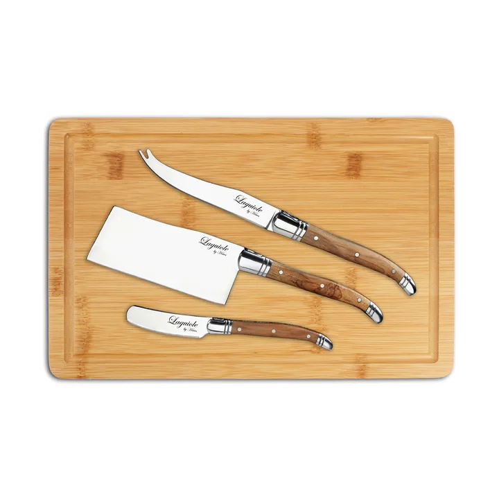 Laguiole By Hâws σετ μαχαιριών τυριού με ξύλο κοπής 4 τεμ. - Μπαμπού-ελιά-ανοξείδωτο ατσάλι - Hâws