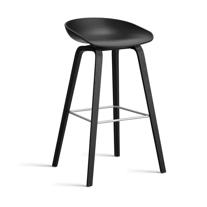 About a Stool 32 High σκαμπό μπαρ μαύρο δρύινο σκελετό 2.0 - Μαύρο-ανοξείδωτο χαλύβδινο στήριγμα - HAY