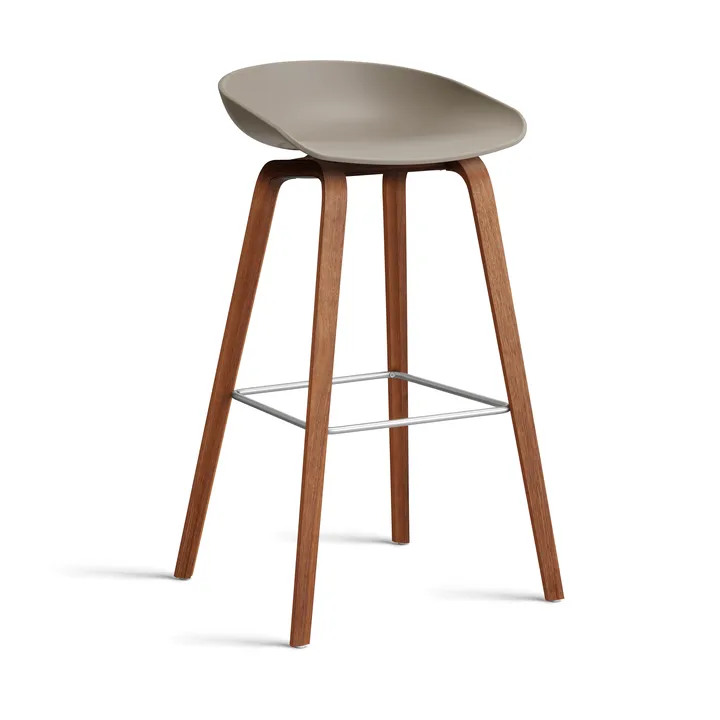 About a Stool 32 High σκαμπό μπαρ με βάση από καρυδιά 2.0 - Khaki-ανοξείδωτος χαλύβδινος σκελετός - HAY