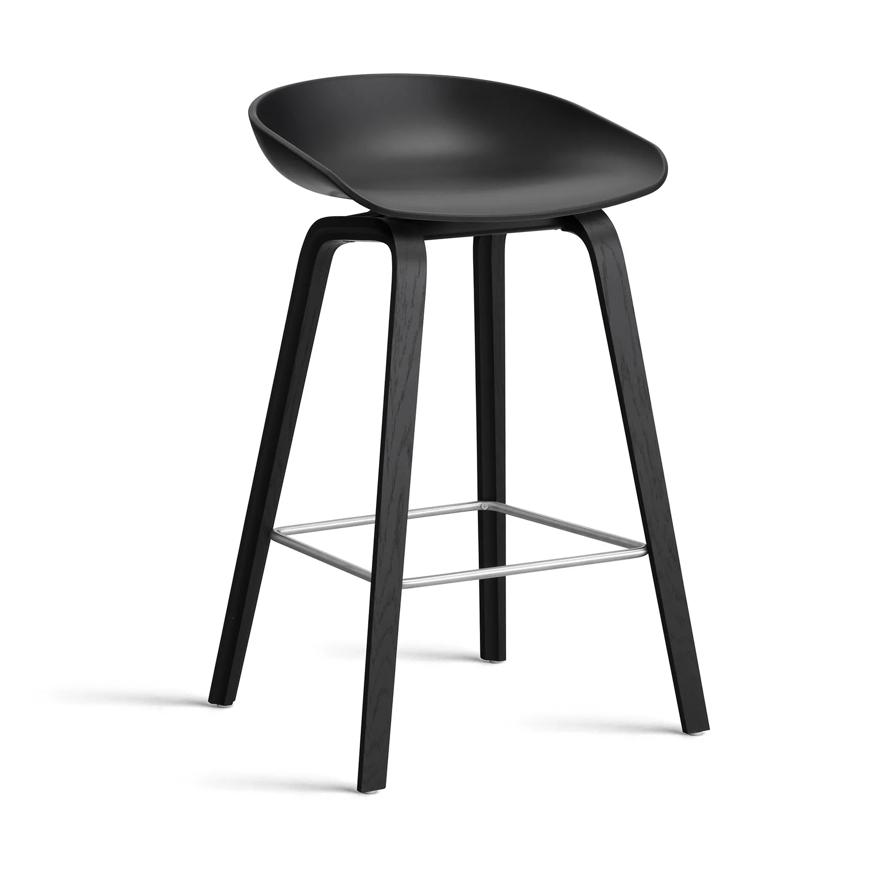 About a Stool 32 Low σκαμπό μπαρ μαύρο δρύινο σκελετό 2.0, Μαύρο-ανοξείδωτο ατσάλι στήριγμα HAY