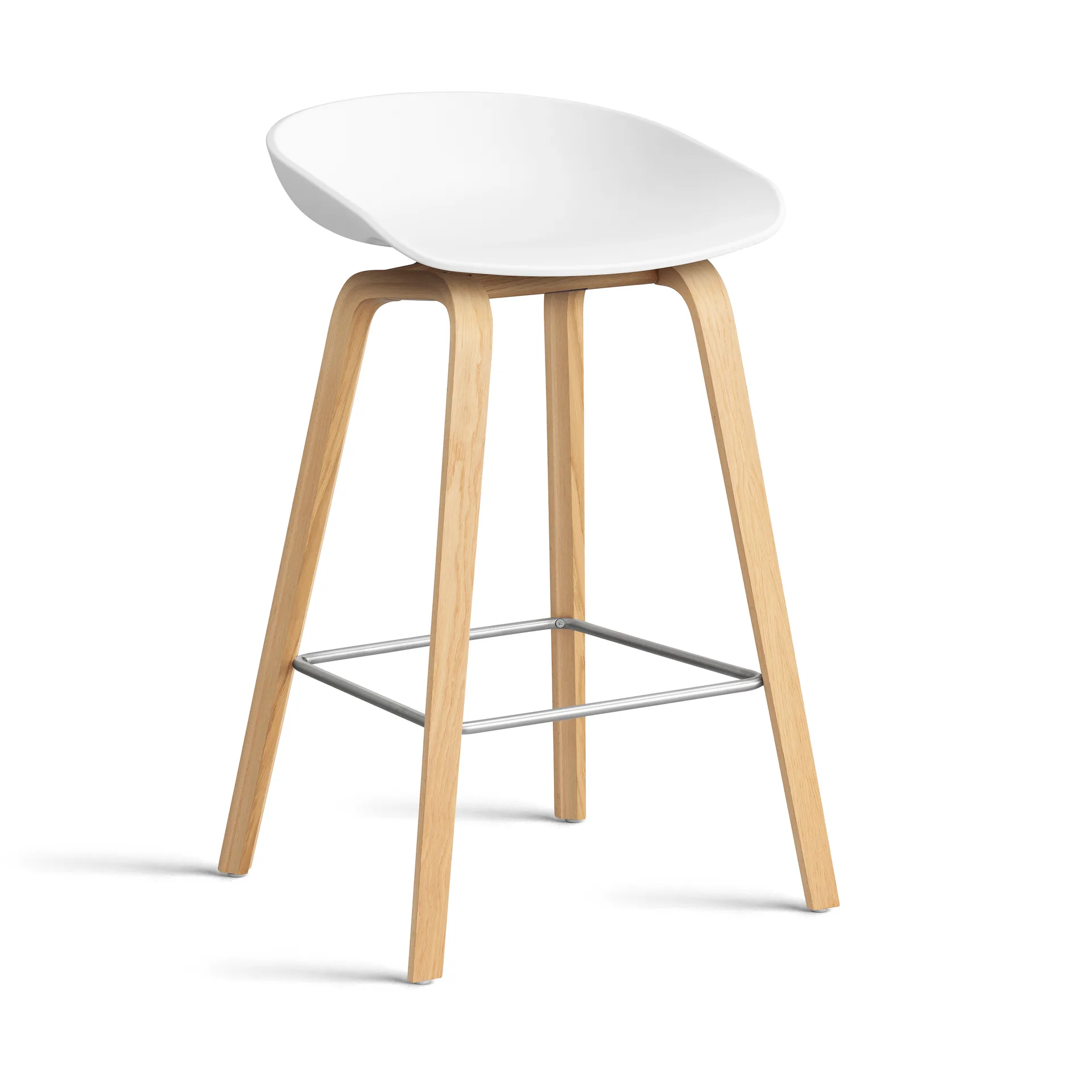 About a Stool 32 Low σκαμπό μπαρ βαμμένη βάση δρυς 2.0, Λευκό-ανοξείδωτο ατσάλι στήριγμα HAY