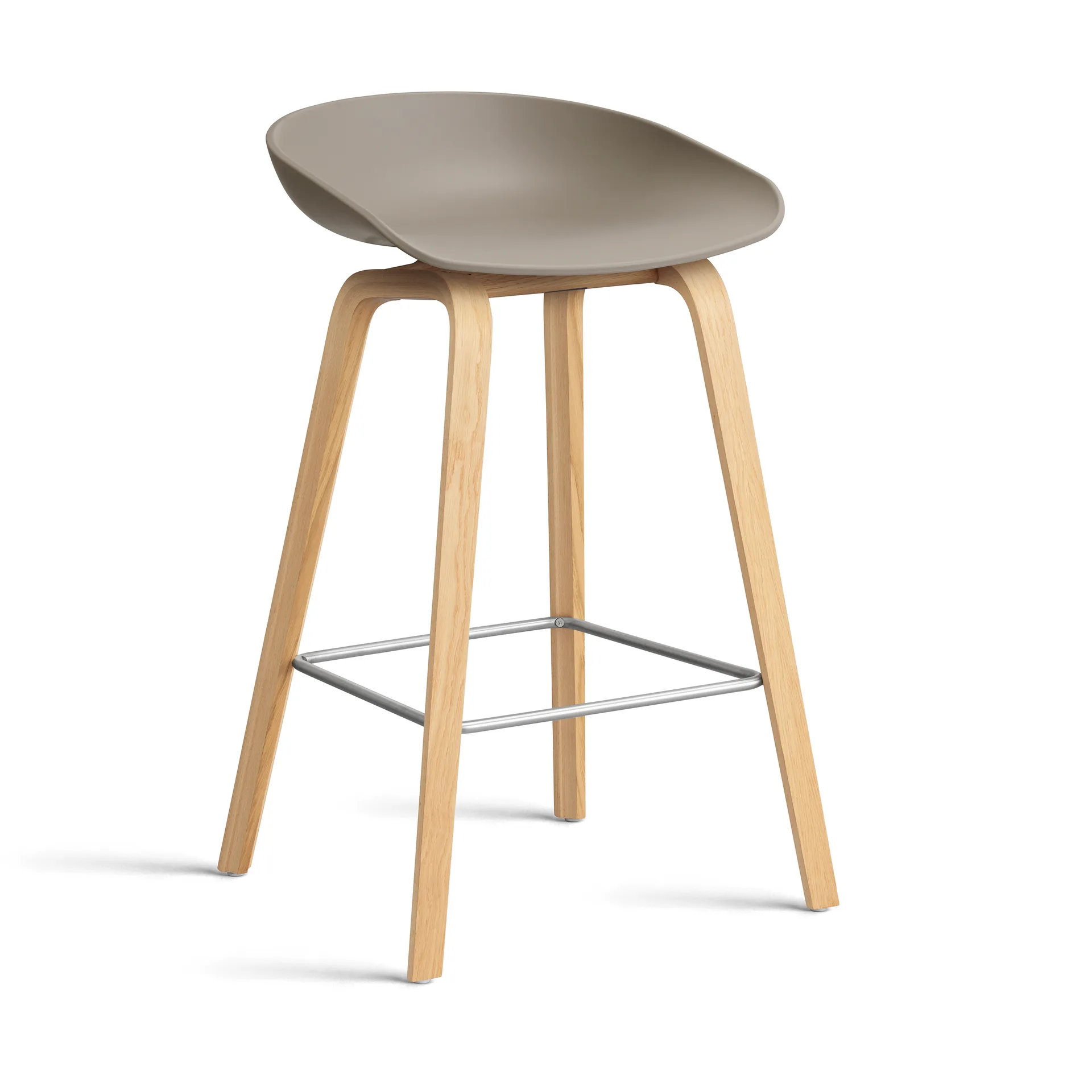 About a Stool 32 Low σκαμπό μπαρ βαμμένη βάση δρυς 2.0, Khaki-ανοξείδωτος χαλύβδινος σκελετός HAY