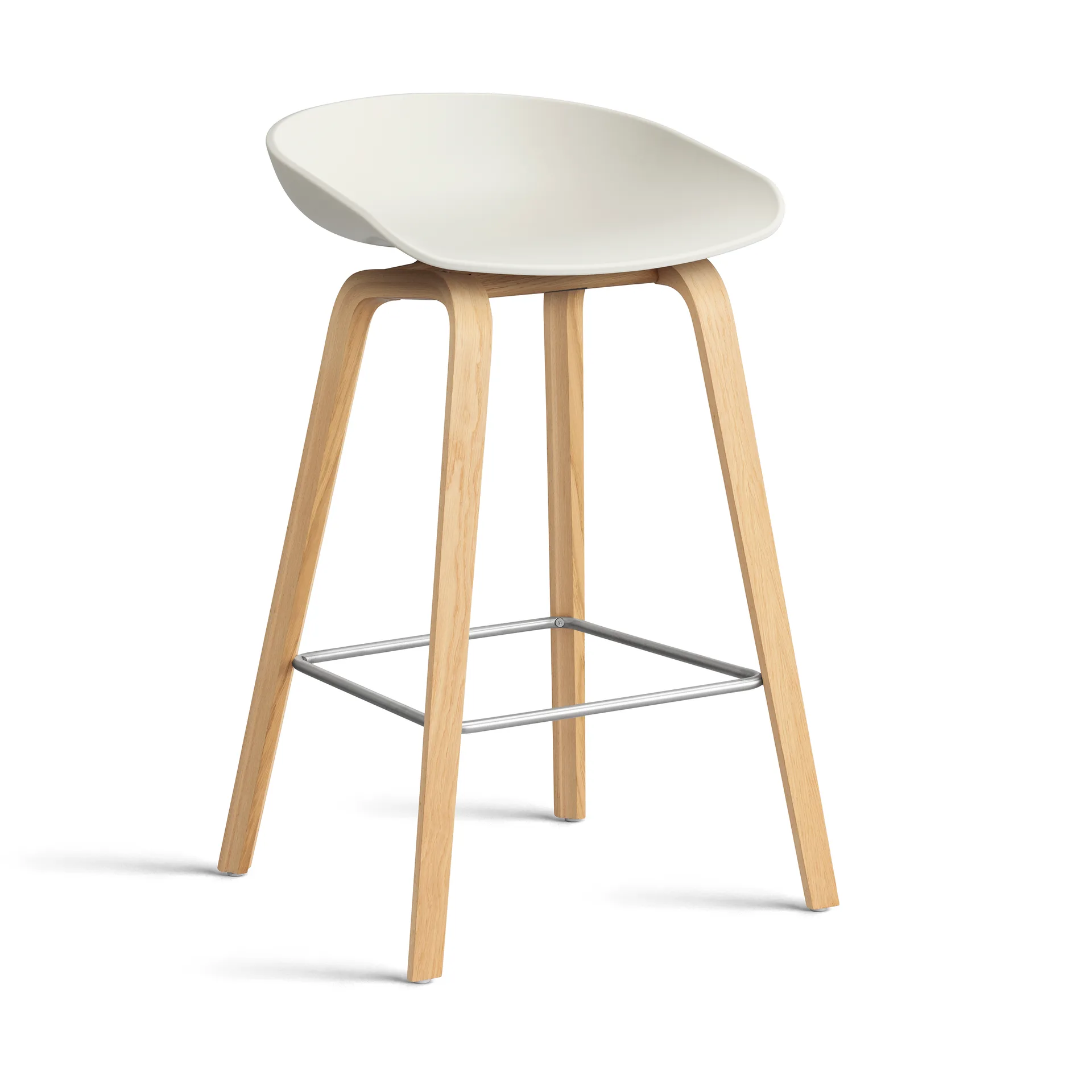 About a Stool 32 Low σκαμπό μπαρ βαμμένη βάση δρυς 2.0, Melange cream-ανοξείδωτο στήριγμα χάλυβα HAY