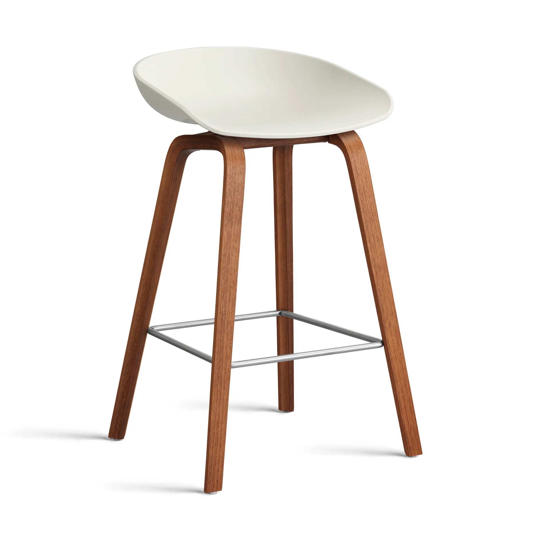 About a Stool 32 Low σκαμπό μπαρ με βάση από καρυδιά 2.0, Melange cream-ανοξείδωτο ατσάλι στήριγμα HAY