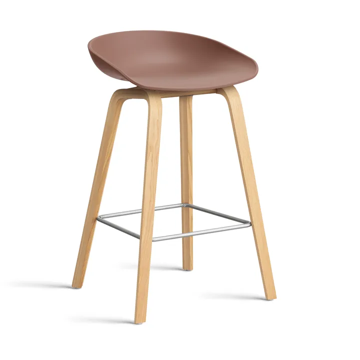 About a Stool 32 Low σκαμπό μπαρ βαμμένη βάση δρυς 2.0 - Soft brick-ανοξείδωτο ατσάλι στήριγμα - HAY