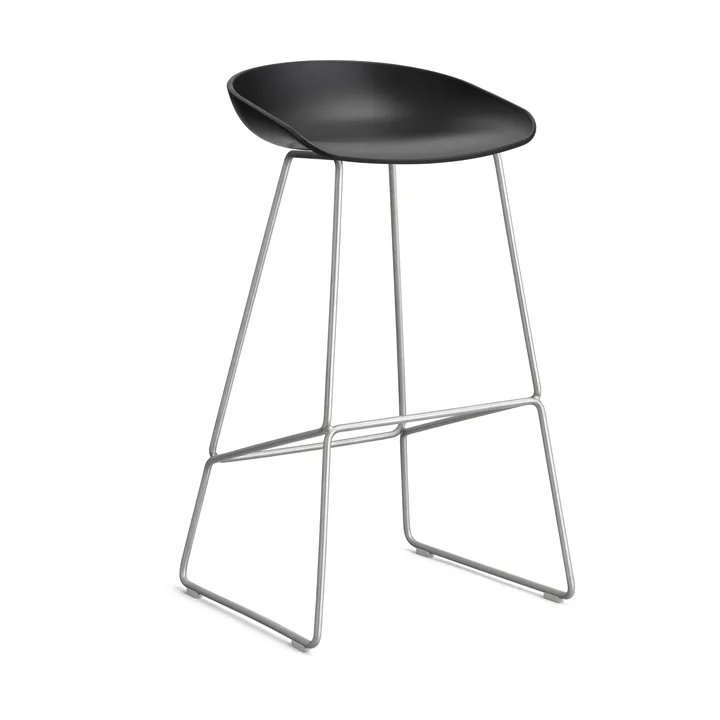 About a Stool 38 High σκαμπό μπαρ 2.0 - Μαύρο-ανοξείδωτη χαλύβδινη βάση - HAY