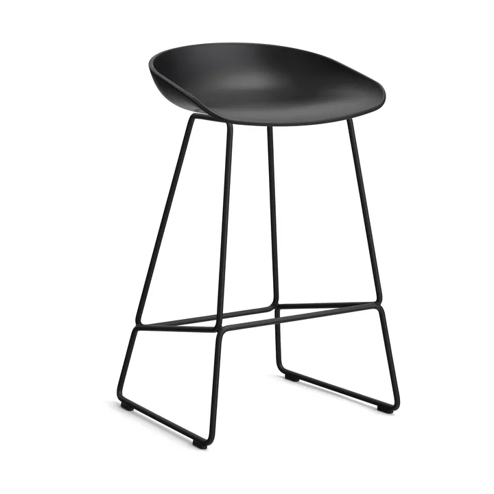 About a Stool 38 Low σκαμπό μπαρ 2.0 - Μαύρο-μαύρο μεταλλική βάση από ατσάλι - HAY
