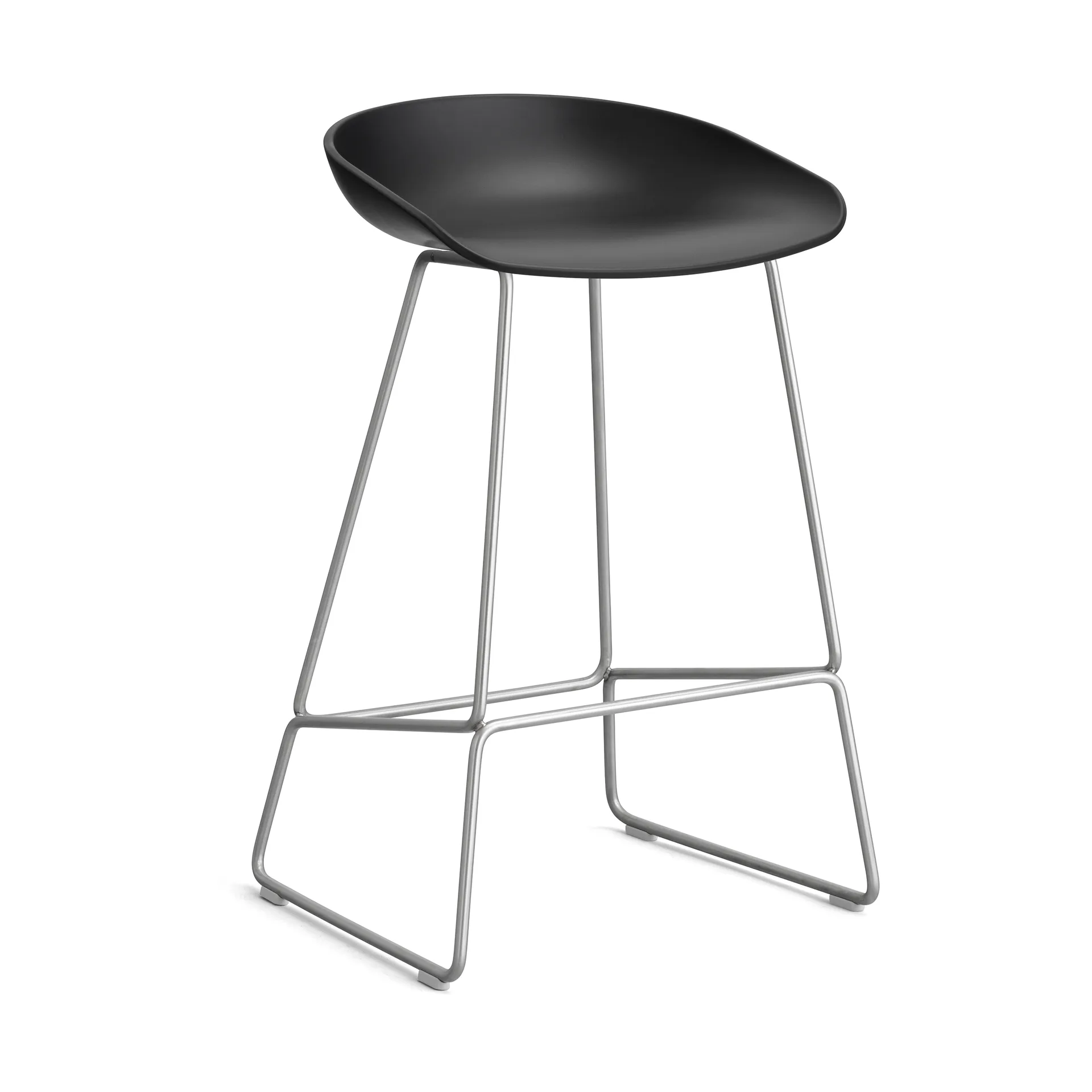 About a Stool 38 Low σκαμπό μπαρ 2.0, Μαύρο-ανοξείδωτη χαλύβδινη βάση HAY