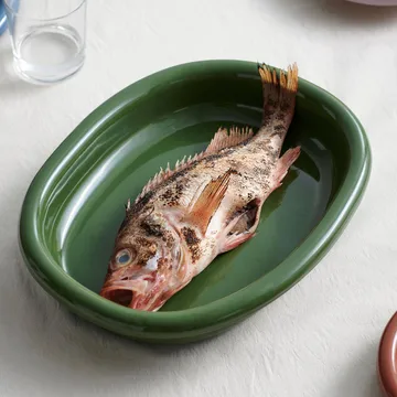 Barro οβάλ πιατέλα σερβιρίσματος - Green, large 27x36 cm - HAY