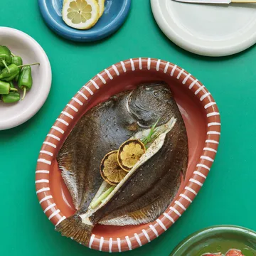 Barro οβάλ πιατέλα σερβιρίσματος - Natural with stripes, large 27x36 cm - HAY