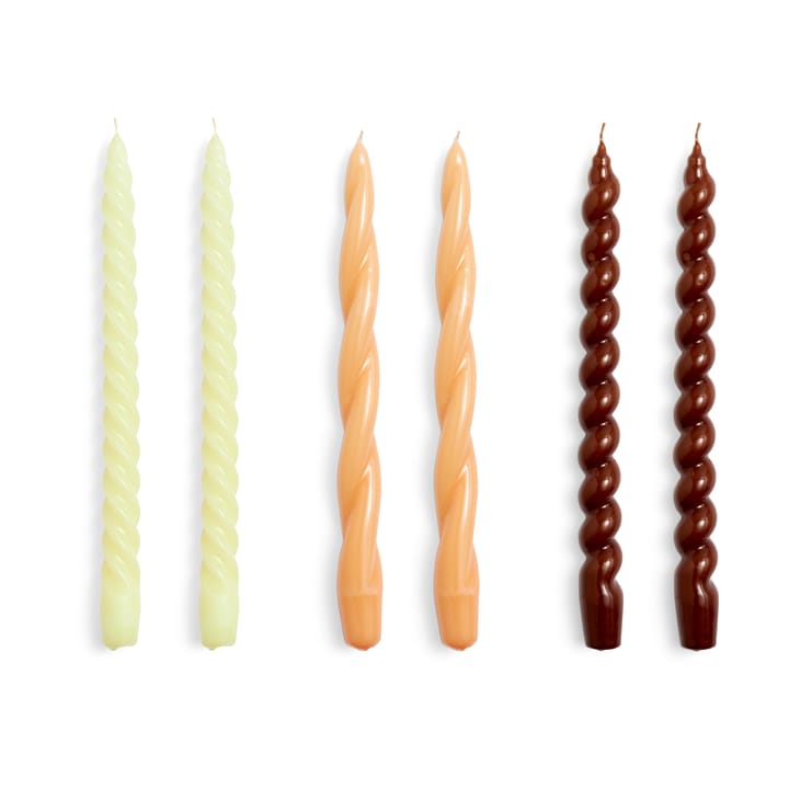 Candle Long Twist/Spiral candle mix συσκευασία 6 τεμαχίων, Dark peach-καφέ HAY