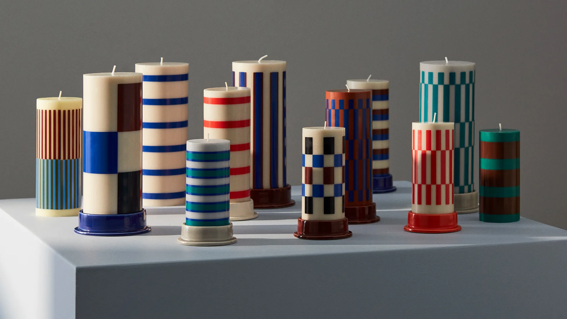 Column Candle block candle μεγάλο 25 εκ, Υπόλευκο-καφέ-μαύρο-μπλε HAY