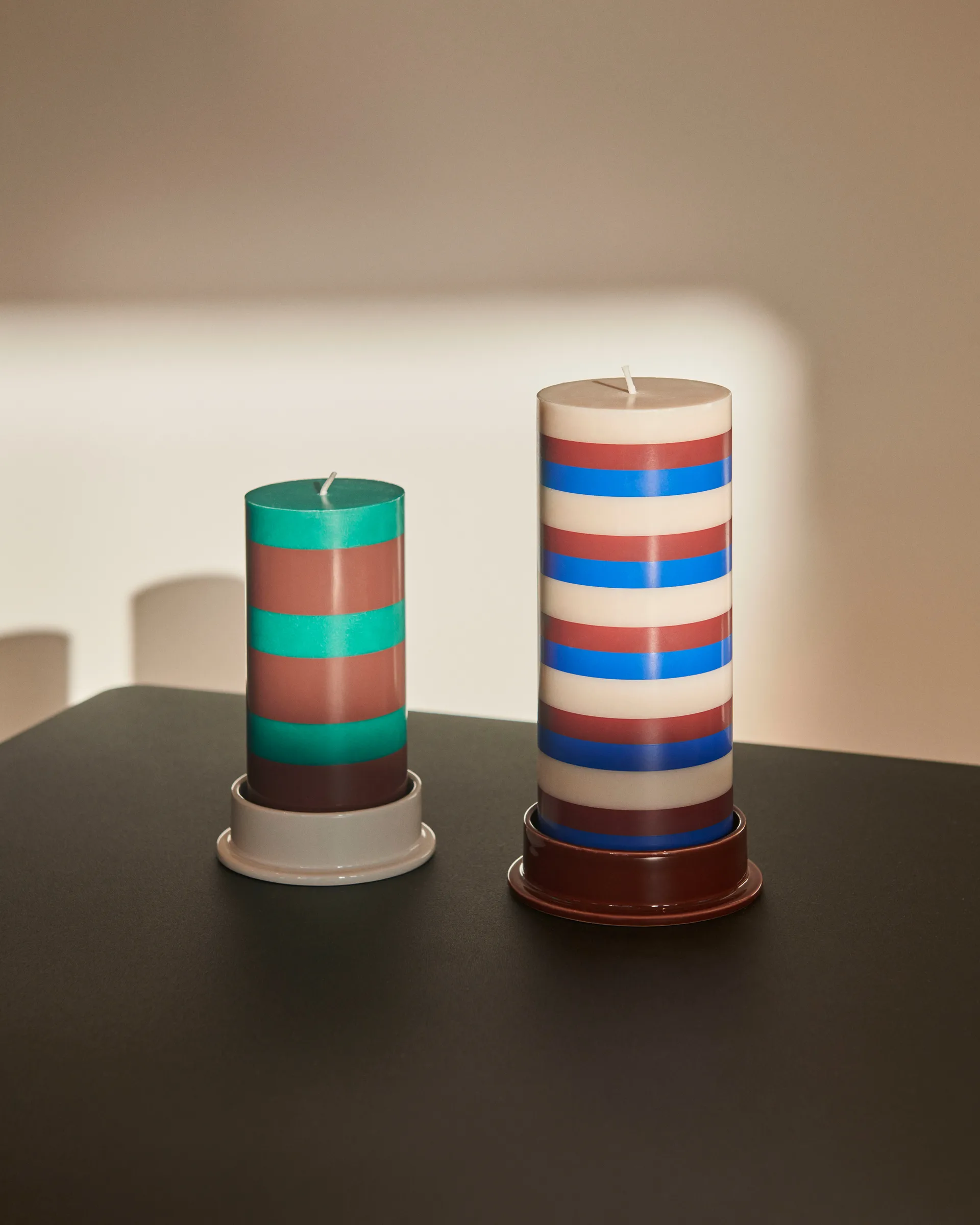 Column Candle block candle medium 20 εκ, Υπόλευκο-καφέ-μπλε HAY