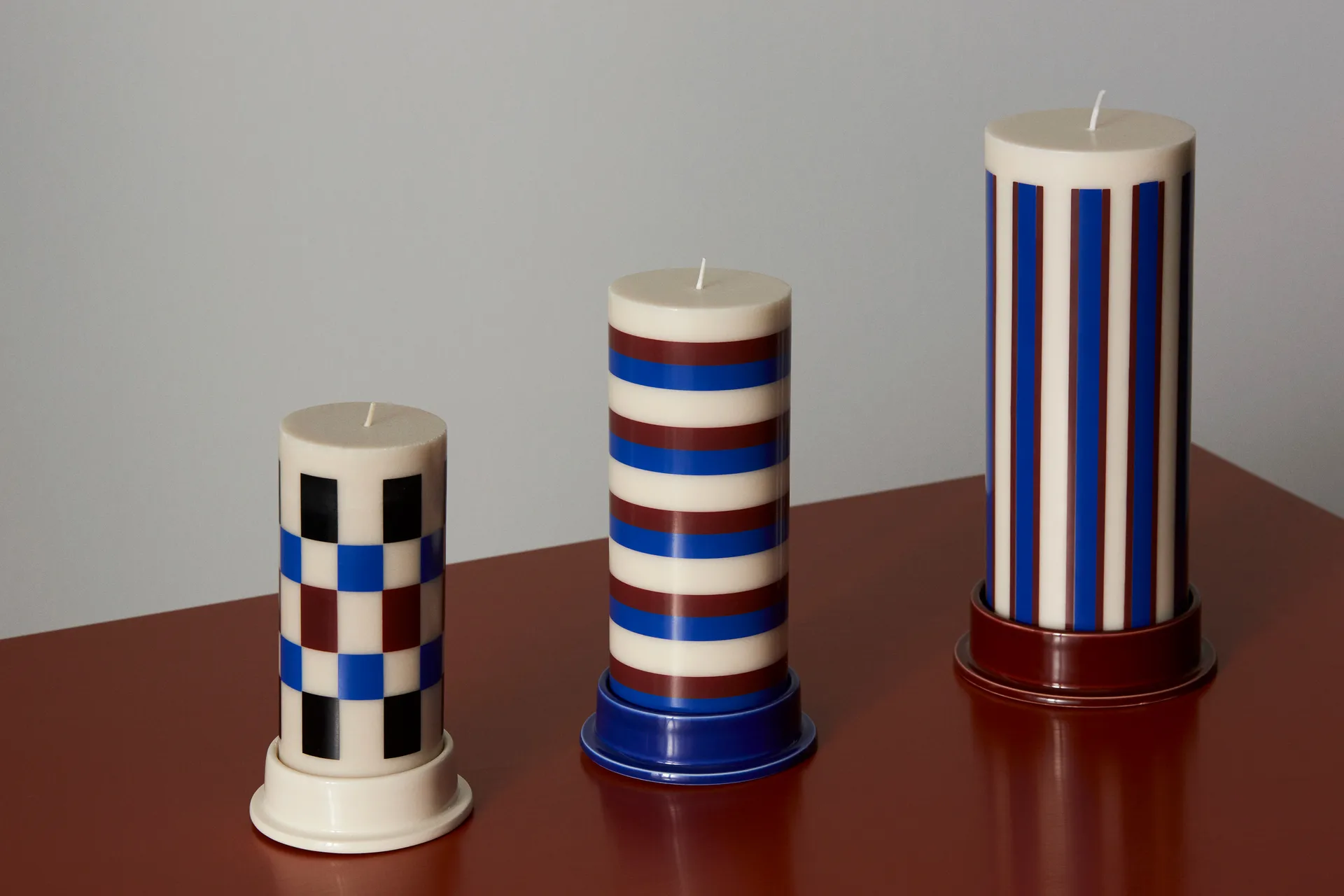 Column Candle κολόνα κερί large 25 εκ., Υπόλευκο-καφέ-μπλε HAY