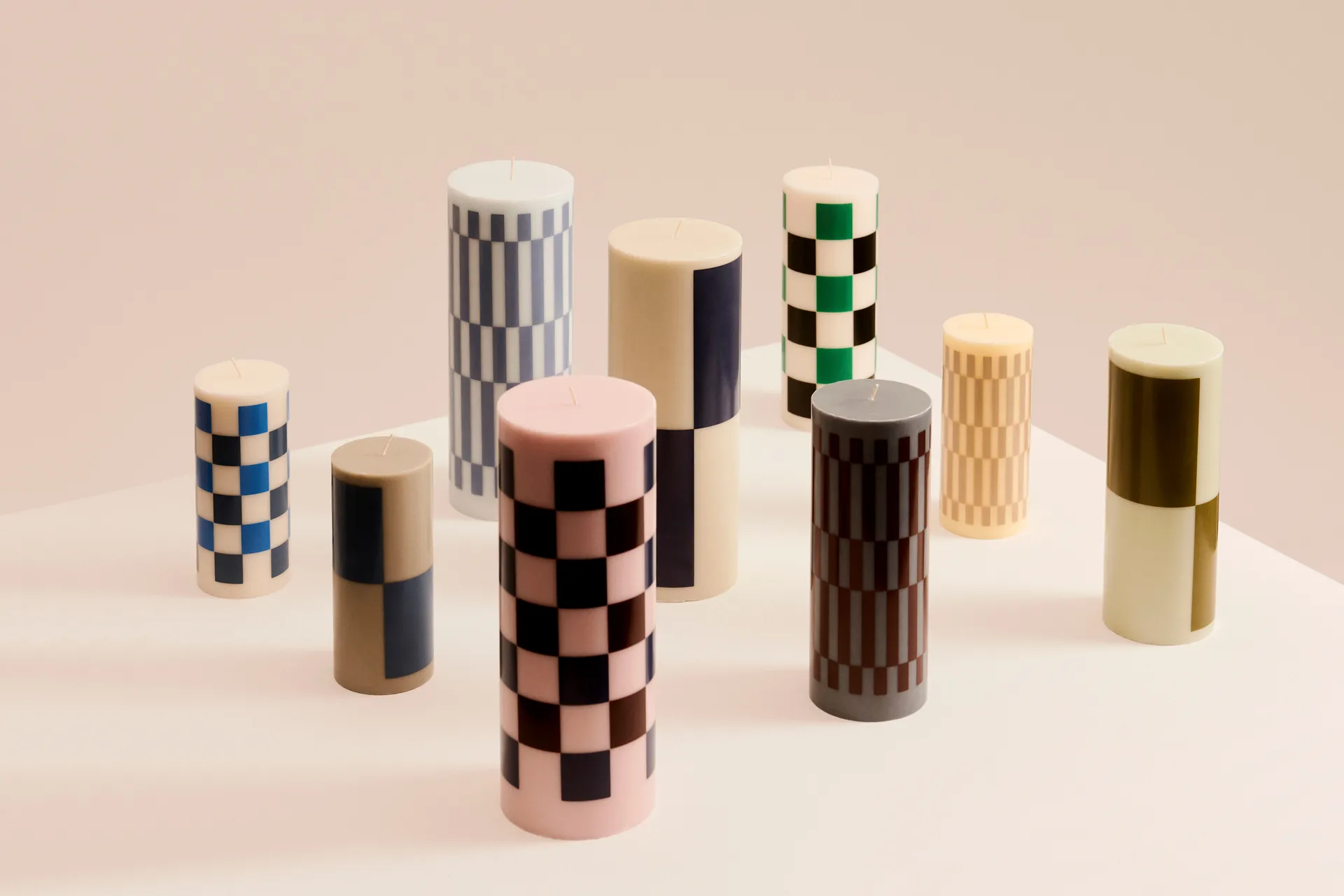 Κερί Column Candle large 25 cm, Off white-green-black check HAY