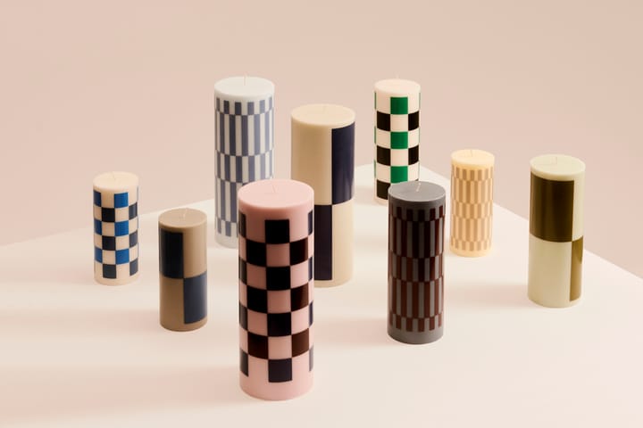 Κερί Column Candle large 25 cm, Off white-green-black check HAY