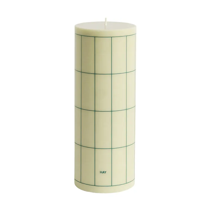 Column Candle κολόνα κερί large 25 εκ. - Light green with dark green grid check - HAY