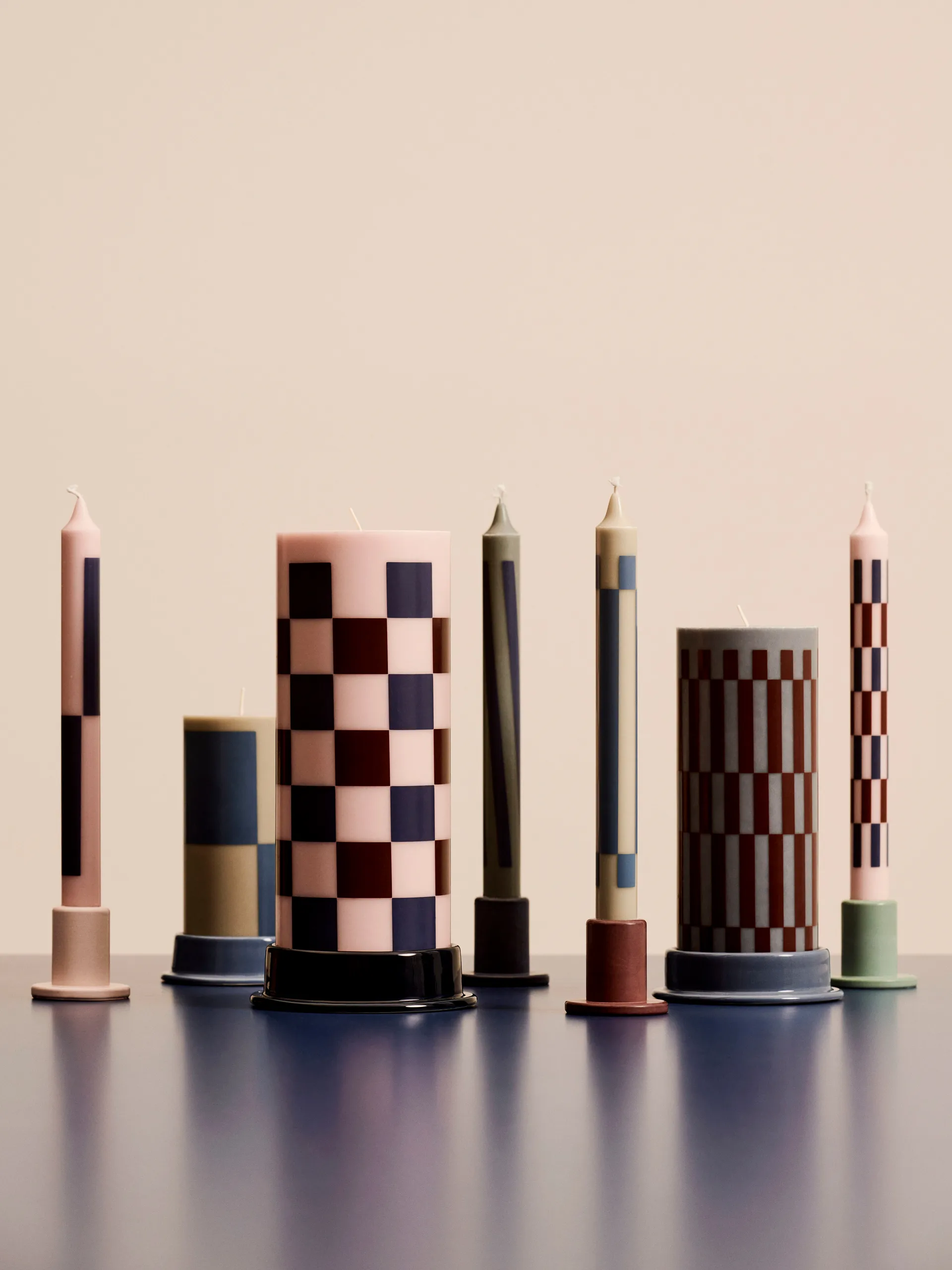 Κερί Column Candle large 25 εκ., Pink-bordeaux-dark blue check HAY