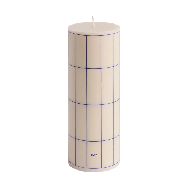 Column Candle κολόνα κερί medium 20 εκ. - Off white-blue grid check - HAY