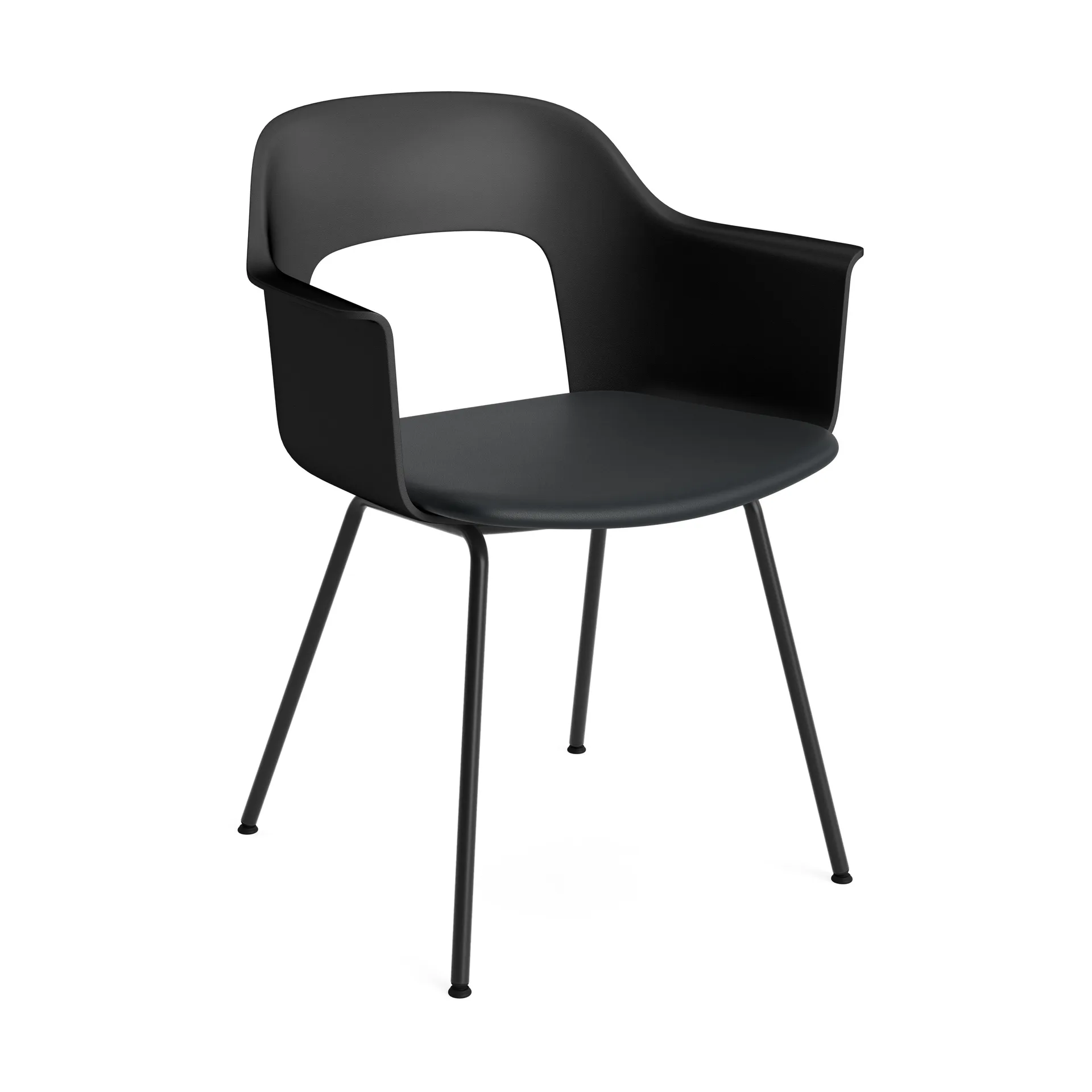 Layout Armchair 213 πολυθρόνα με μπράτσα, Grano Black-black-μαύρο-λακαρισμένο ατσάλι HAY