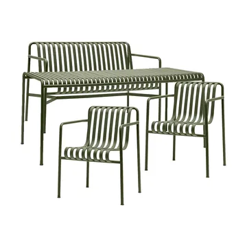 Palissade τραπεζαρία σετ 2 Dining καρέκλα με μπράτσα + παγκάκι 170x90 εκ. olive - HAY