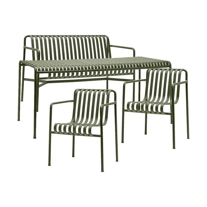 Palissade τραπεζαρία σετ 2 Dining καρέκλα με μπράτσα + παγκάκι 170x90 εκ. olive - HAY