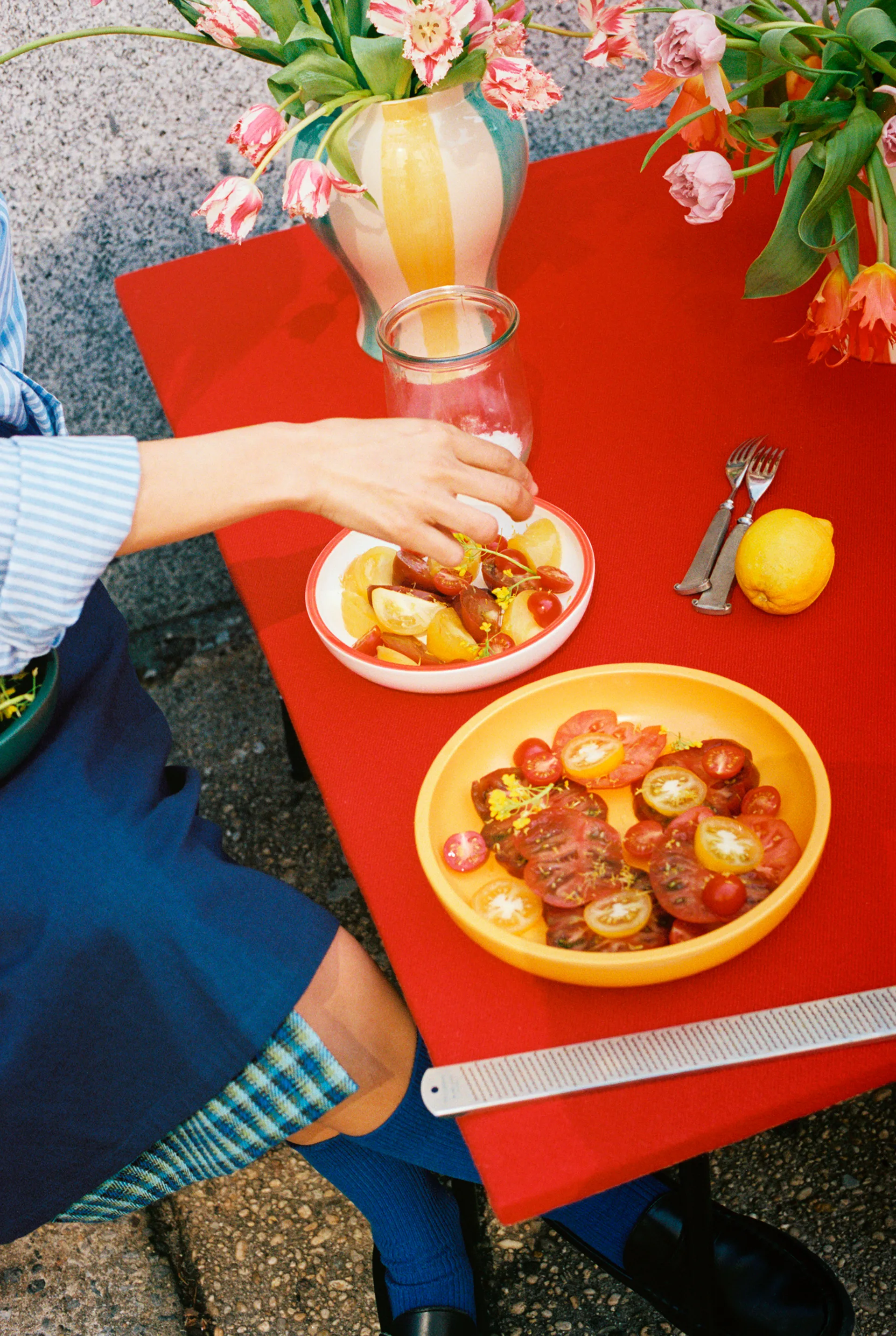 Sobremesa stripe βάζο L 25 cm, Πράσινο-κίτρινο HAY