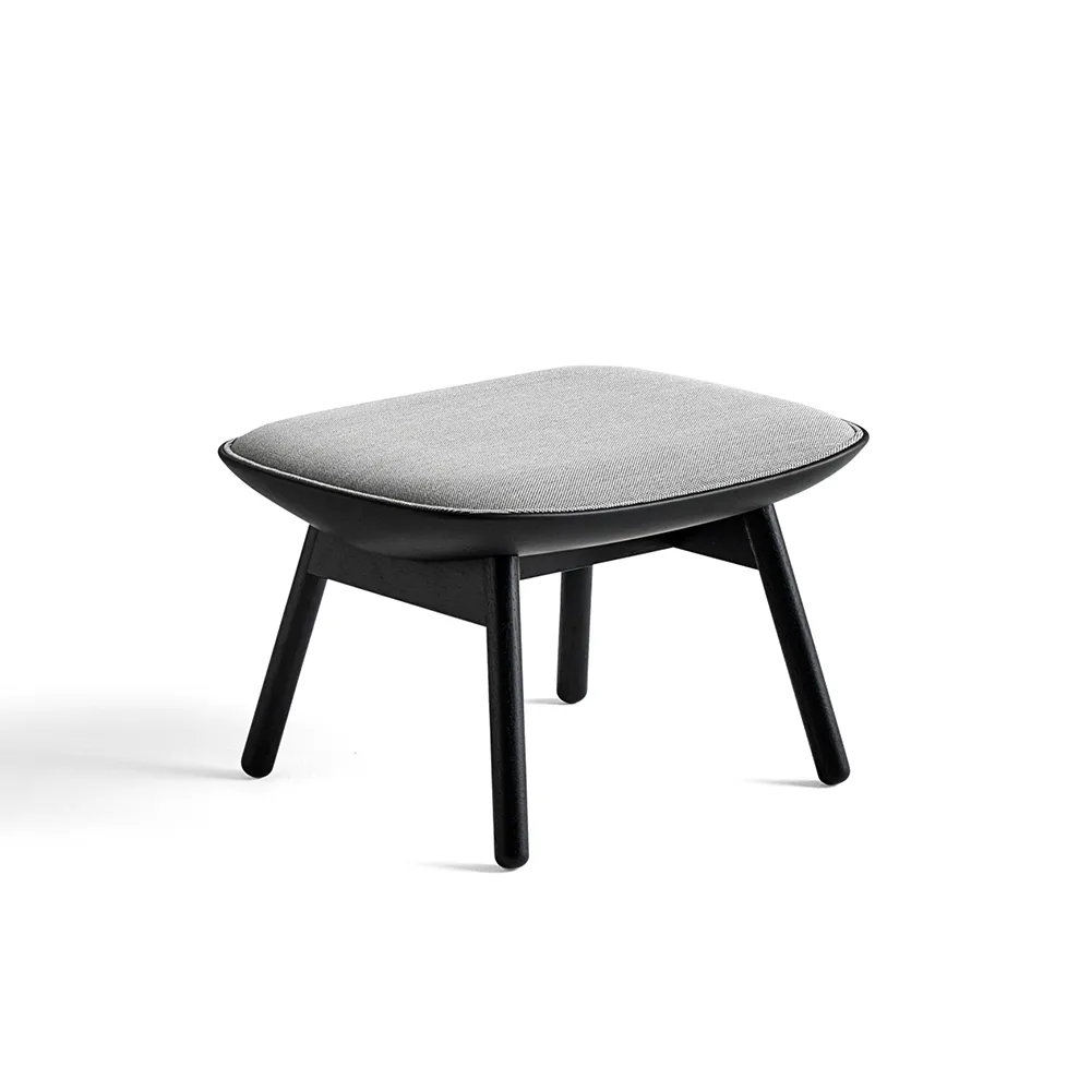 Σκαμπό υποποδίου Uchiwa, Σκούρο γκρι/λευκό μελανζέ-μαύρη δρυς-δέρμα HAY