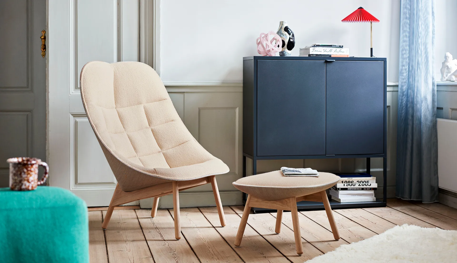 Σκαμπό υποποδίου Uchiwa, Cream A5-δρυς-Canvas 244 HAY