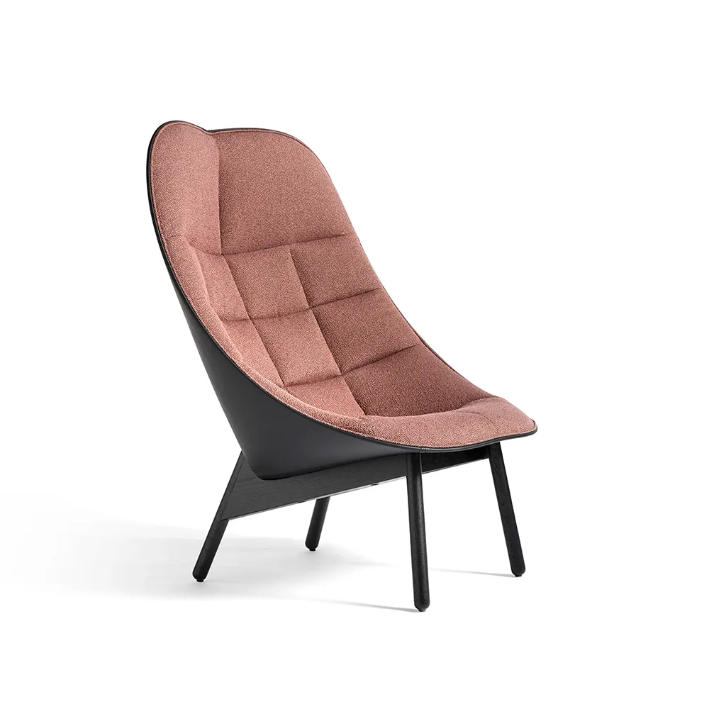 Uchiwa Quilt πολυθρόνα lounge, 12 κλεμεντίνη-μαύρη δρυς-μαύρο δέρμα HAY