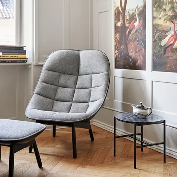 Uchiwa Quilt πολυθρόνα lounge - 12 κλεμεντίνη-μαύρη δρυς-μαύρο δέρμα - HAY