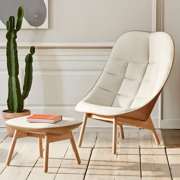 Uchiwa Quilt πολυθρόνα lounge - 307-201 grey-μαύρη δρυς-μαύρο δέρμα - HAY