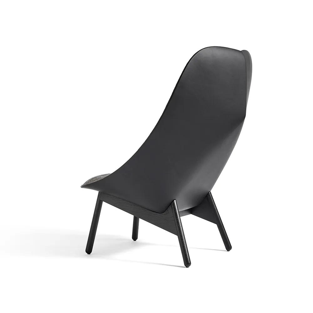 Uchiwa Quilt πολυθρόνα lounge, 307-201 grey-μαύρη δρυς-μαύρο δέρμα HAY