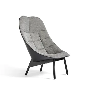 Uchiwa Quilt πολυθρόνα lounge - 307-201 grey-μαύρη δρυς-μαύρο δέρμα - HAY