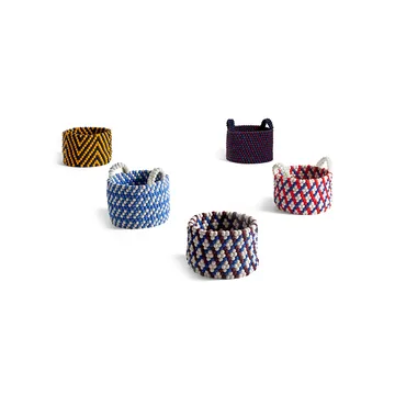 Καλάθι με χάντρες και χερούλι - Κόκκινο καλαθάκι με πλέξη, μικρό - HAY