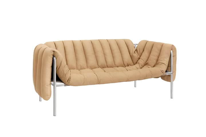 Puffy 2,5-θέσιος καναπές 205 cm, Sand leather-Ανοξείδωτο ατσάλι Hem