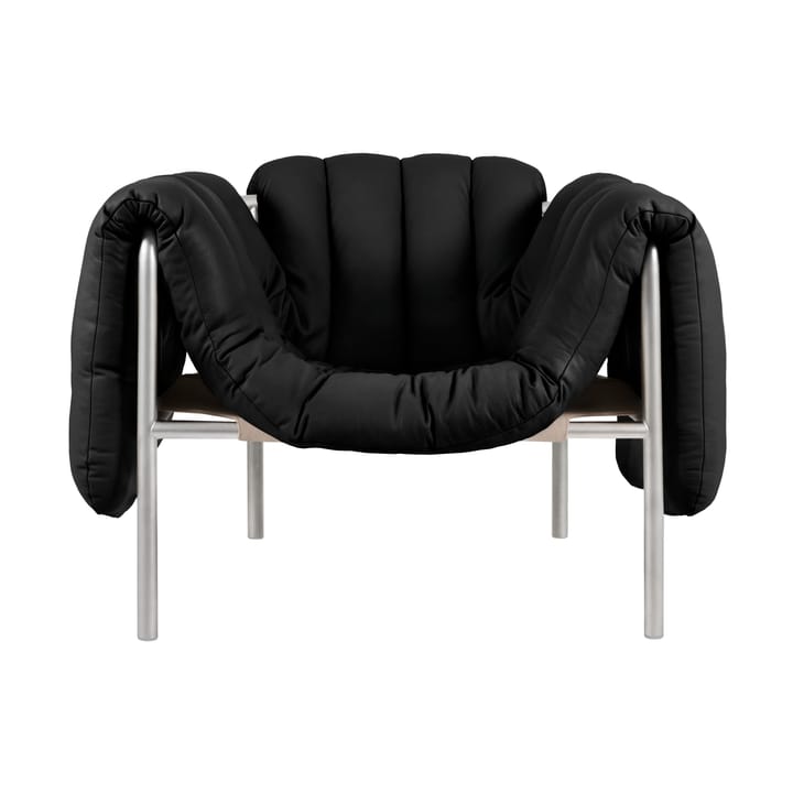Puffy lounge πολυθρόνα - Black leather-Ανοξείδωτο ατσάλι - Hem