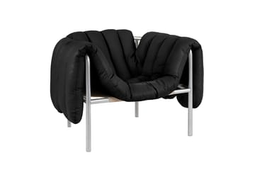 Puffy lounge πολυθρόνα - Black leather-Ανοξείδωτο ατσάλι - Hem