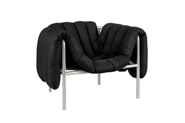 Puffy lounge πολυθρόνα - Black leather-Ανοξείδωτο ατσάλι - Hem