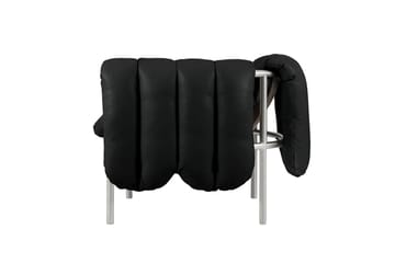 Puffy lounge πολυθρόνα - Black leather-Ανοξείδωτο ατσάλι - Hem