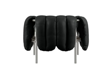 Puffy lounge πολυθρόνα - Black leather-Ανοξείδωτο ατσάλι - Hem