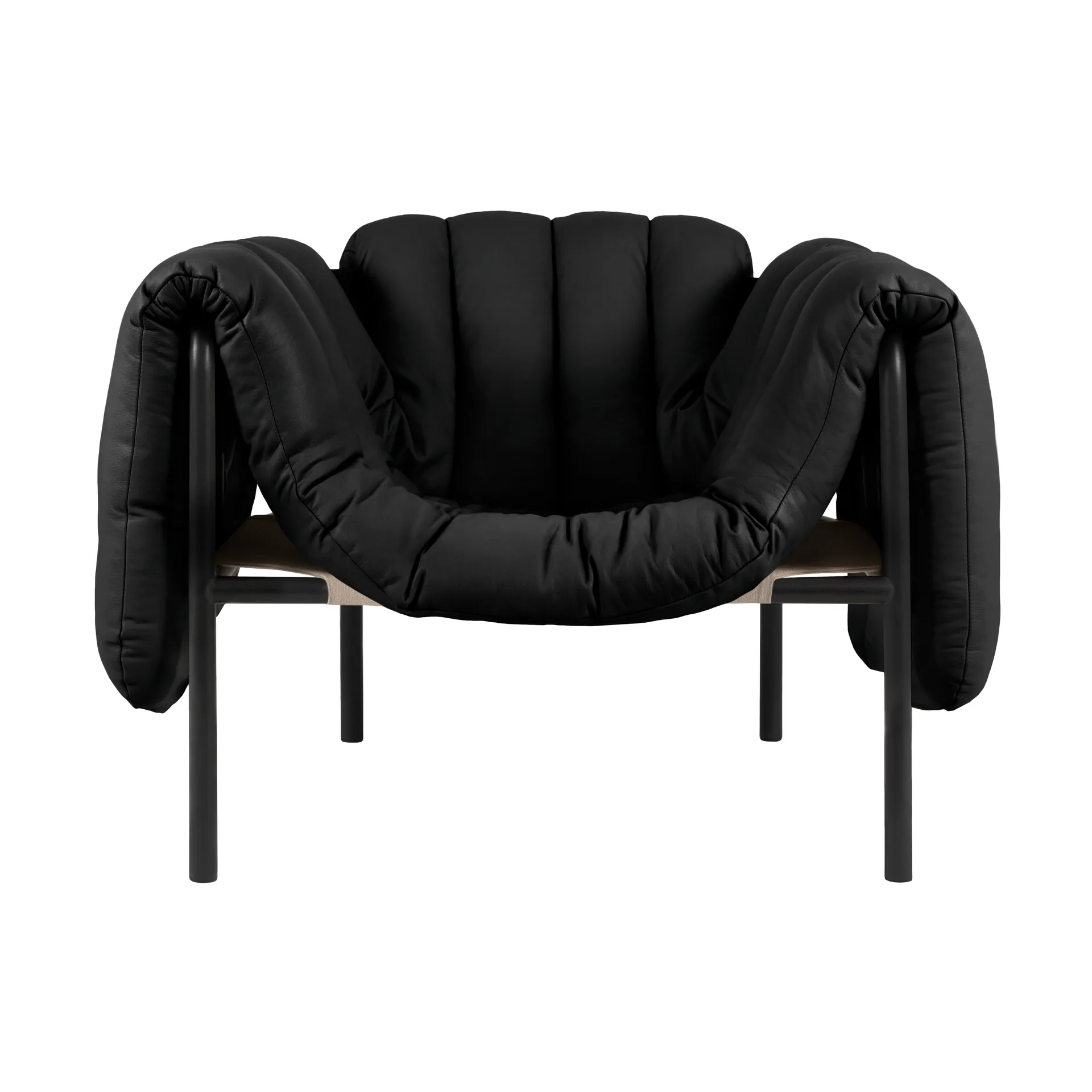 Puffy lounge πολυθρόνα, Black leather-black grey Hem